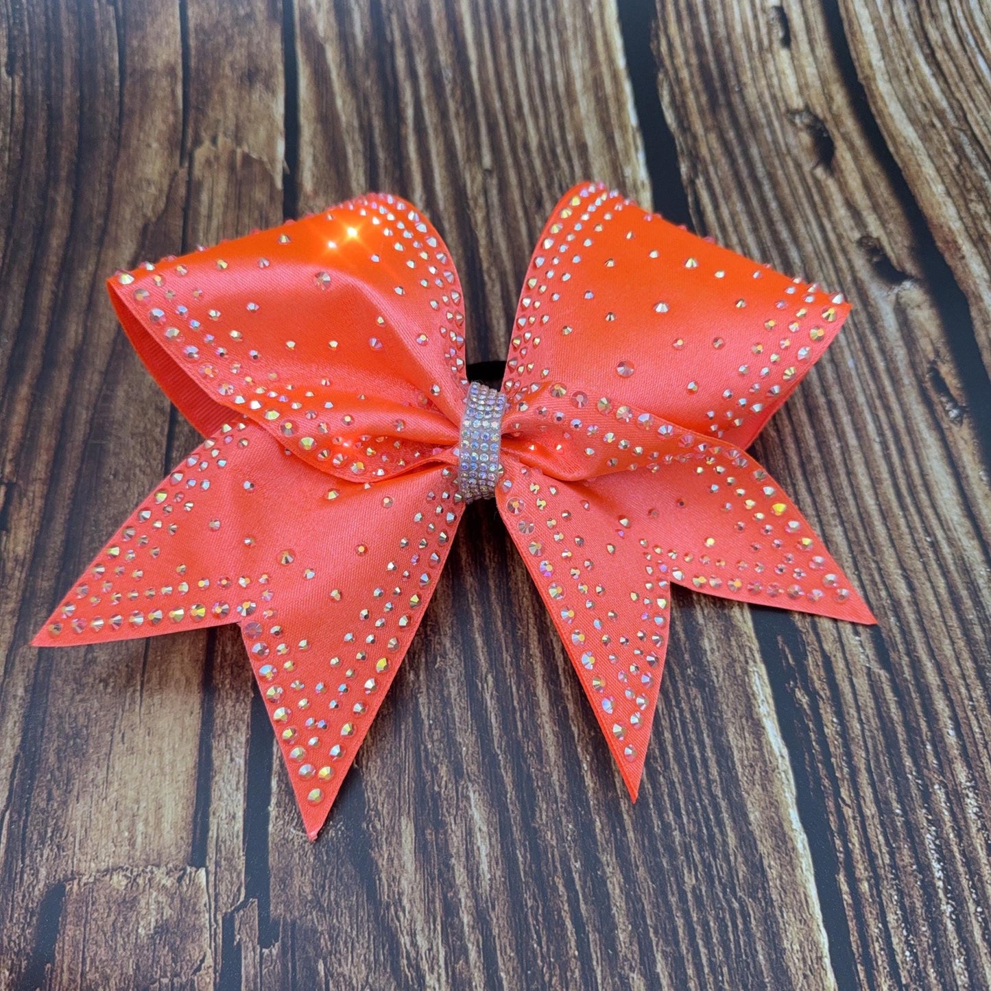 Satin Edging and Center Rhinestone Cheer Bow: Satin Competition Hair Bow