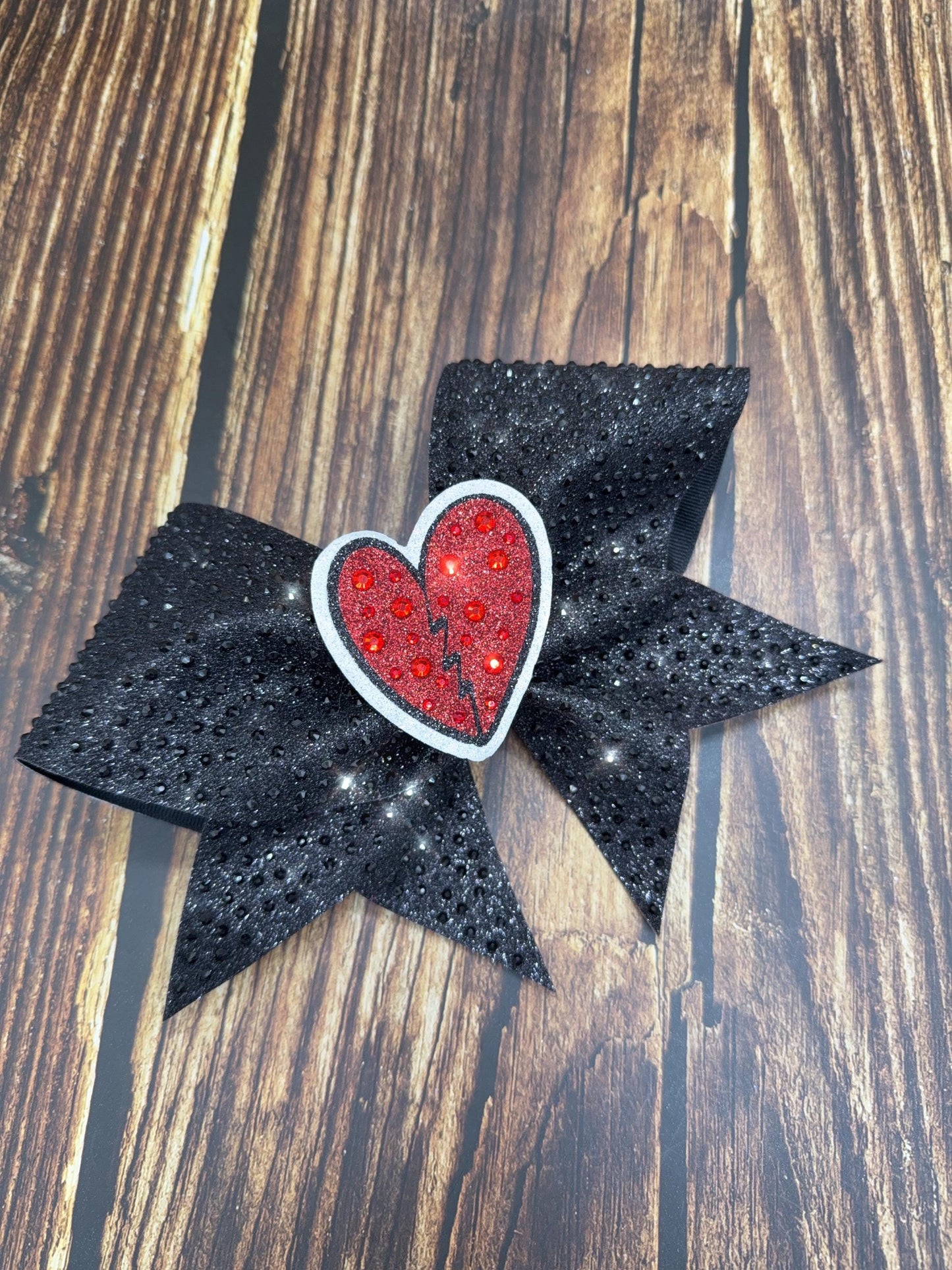 Removable Rhinestone Cheer Bow Center: Heart Breaker
