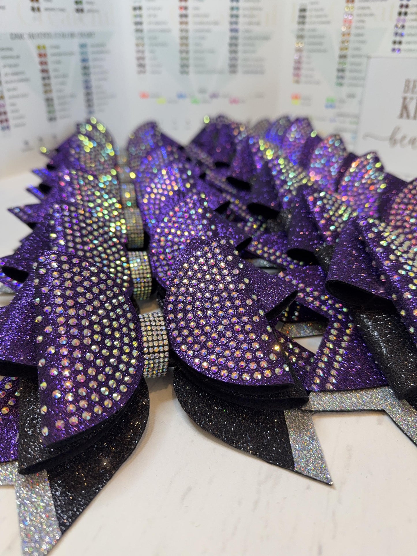 XL 7" Dolly Bow Cheer Bow | Competition Cheerleader Bow | 880+ Rhinestones