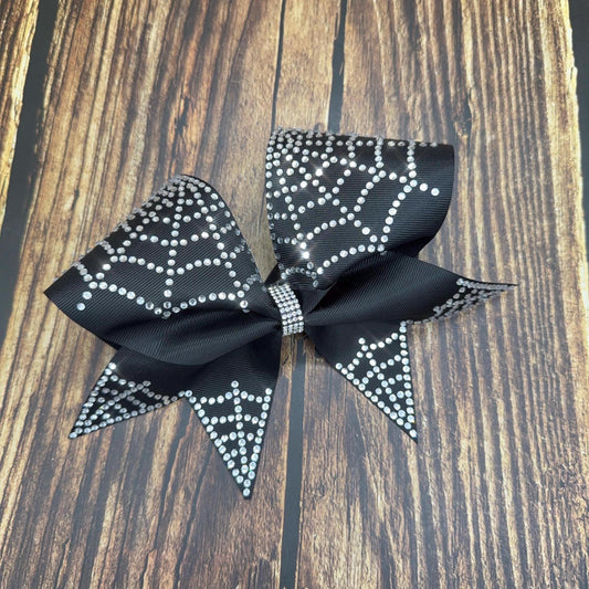 Spider Web Rhinestone Cheer Bow: Halloween Practice and Competition Hair Bow