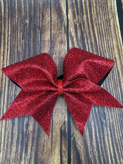 Red Glitter Cheer Bow: Rhinestone All-Star Competition Hair Bow