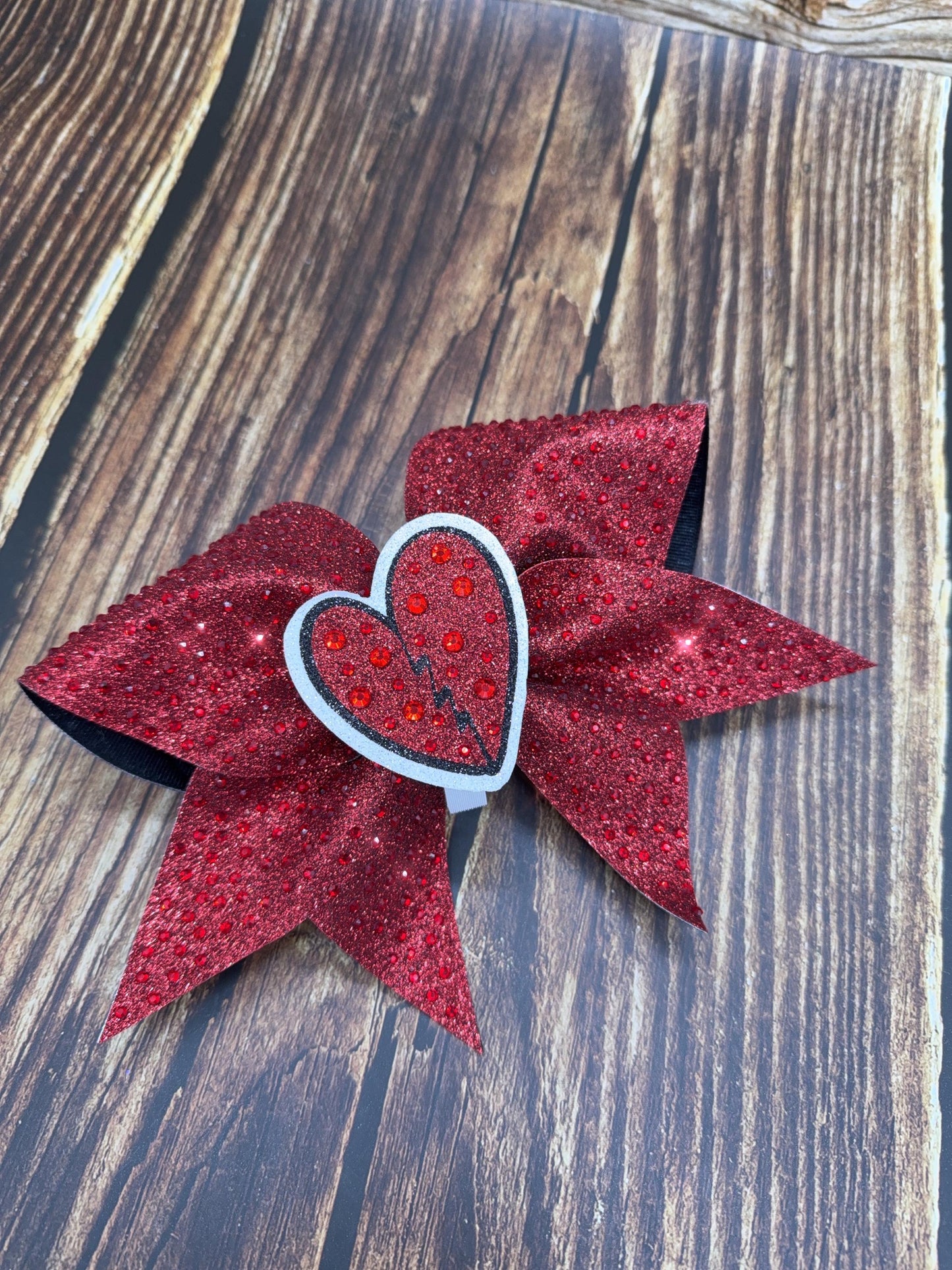 Removable Rhinestone Cheer Bow Center: Heart Breaker