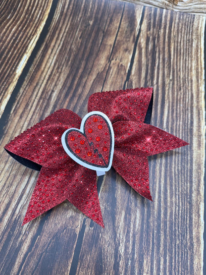 Removable Rhinestone Cheer Bow Center: Heart Breaker
