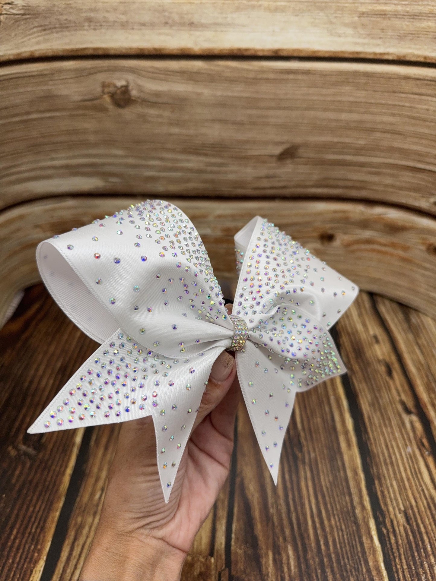 Side Scatter Satin Cheer Bow: Rhinestone All-Star Competition Bow