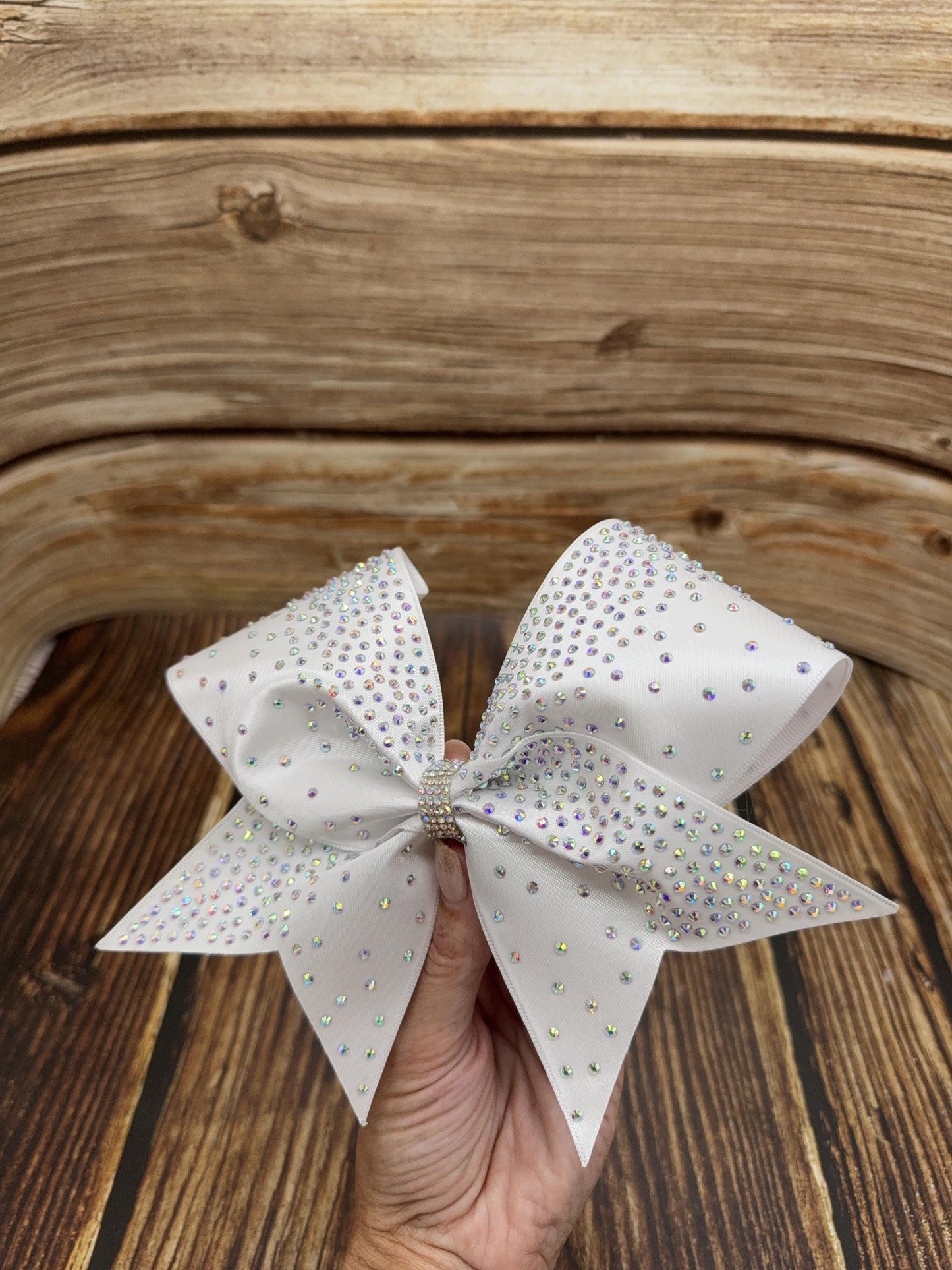 Side Scatter Satin Cheer Bow: Rhinestone All-Star Competition Bow