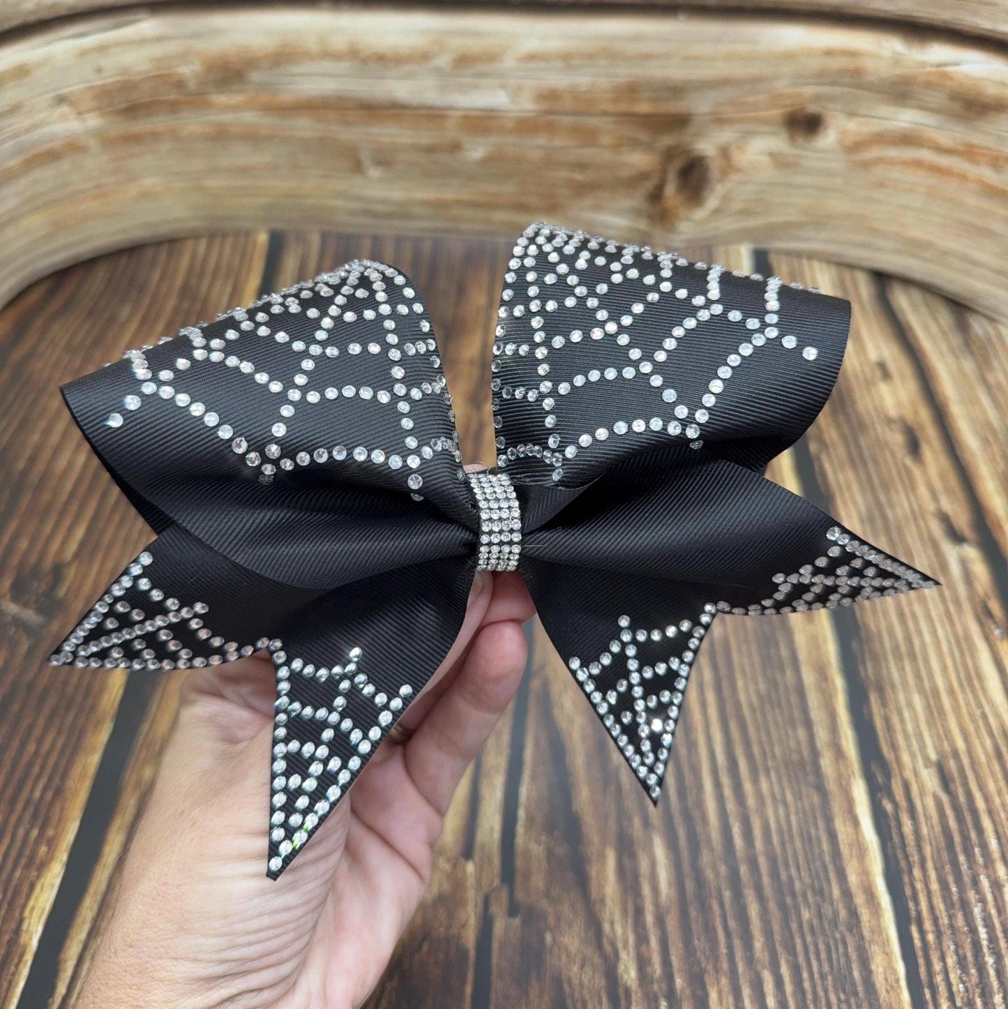 Spider Web Rhinestone Cheer Bow: Halloween Practice and Competition Hair Bow
