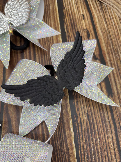Angel Wings Rhinestone Cheer Bow: Satin Competition Hair Bow