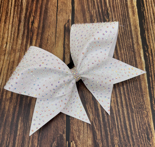 White Glitter Cheer Bow: Rhinestone All-Star Competition Bow