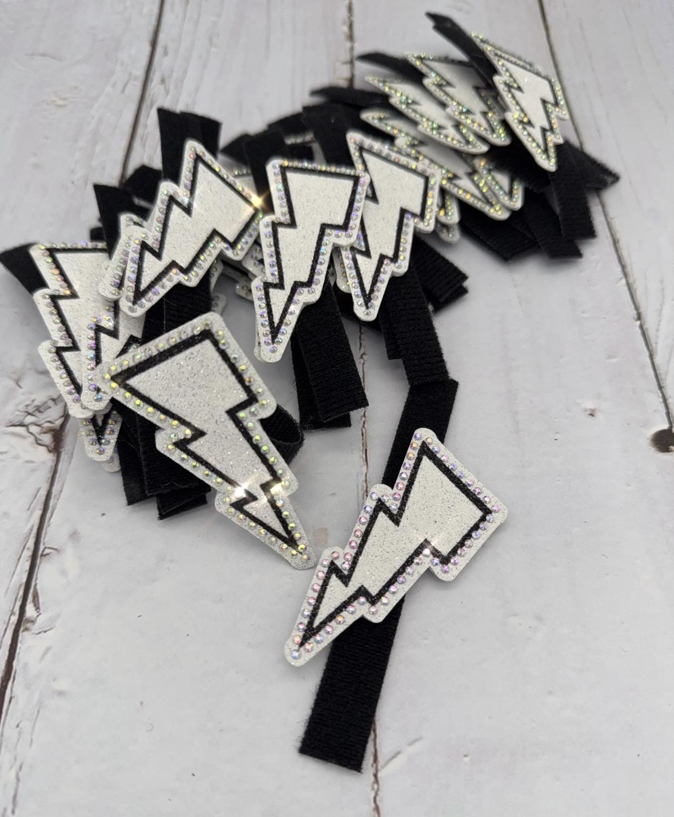 Removable Rhinestone Cheer Bow Center: Glitter Lightning Bolt