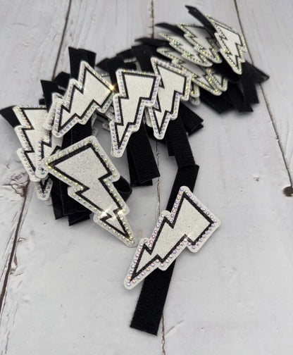 Removable Rhinestone Cheer Bow Center: Glitter Lightning Bolt