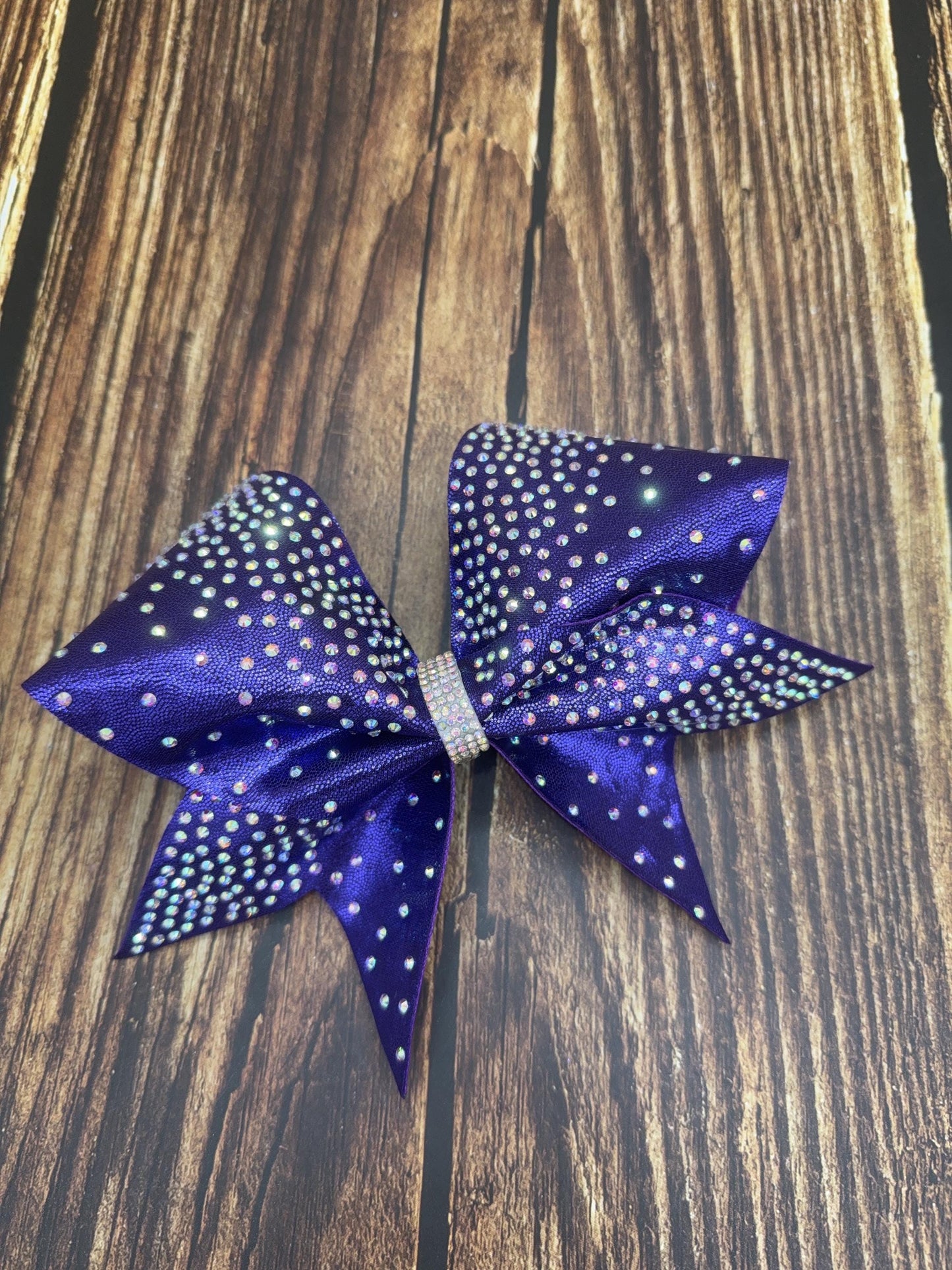 Mystique Sparkly Fabric Cheer Bow | Rhinestone Center | Competition or Practice Bow