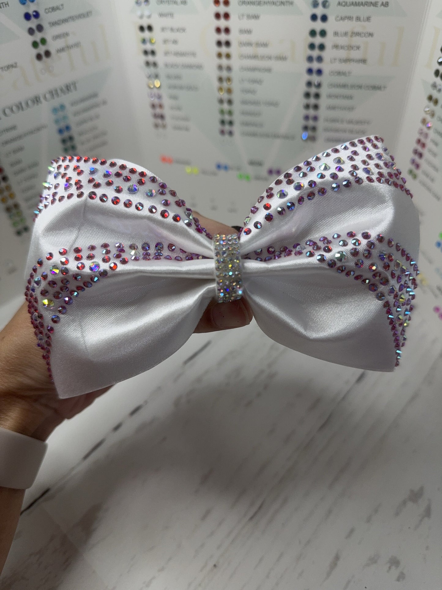 Satin Cheer Bow: Rhinestone Competition Hair Bow