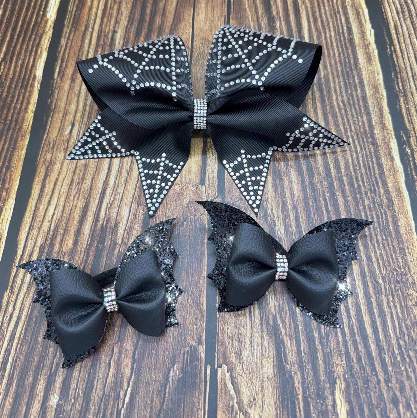 Spider Web Rhinestone Cheer Bow: Halloween Practice and Competition Hair Bow