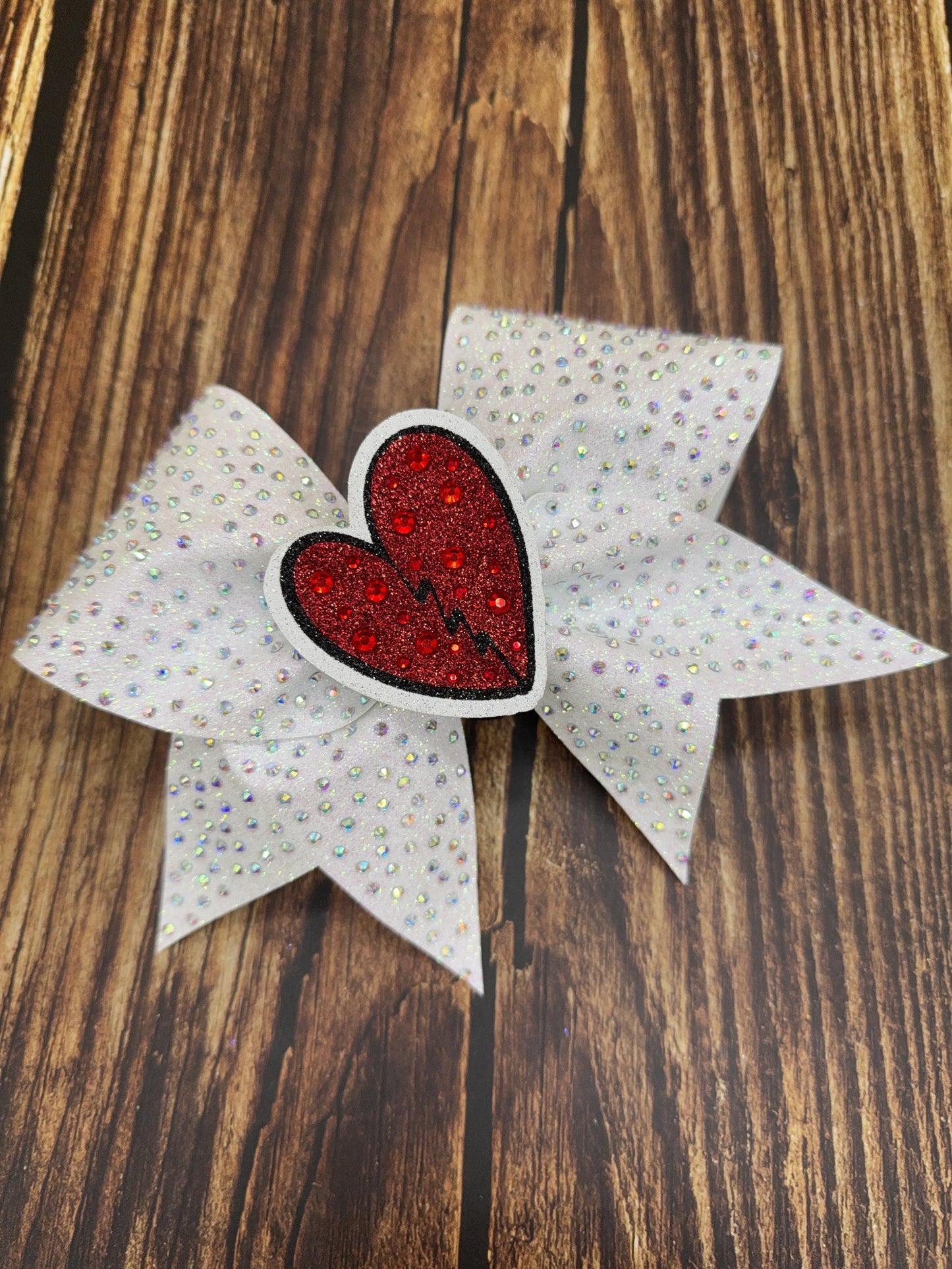 Removable Rhinestone Cheer Bow Center: Heart Breaker