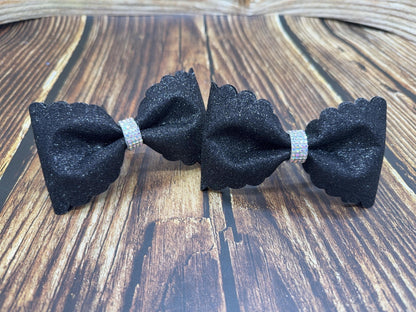 Glitter Cheer Bows: Scallop Edge Pigtail Pair with Rhinestone Center
