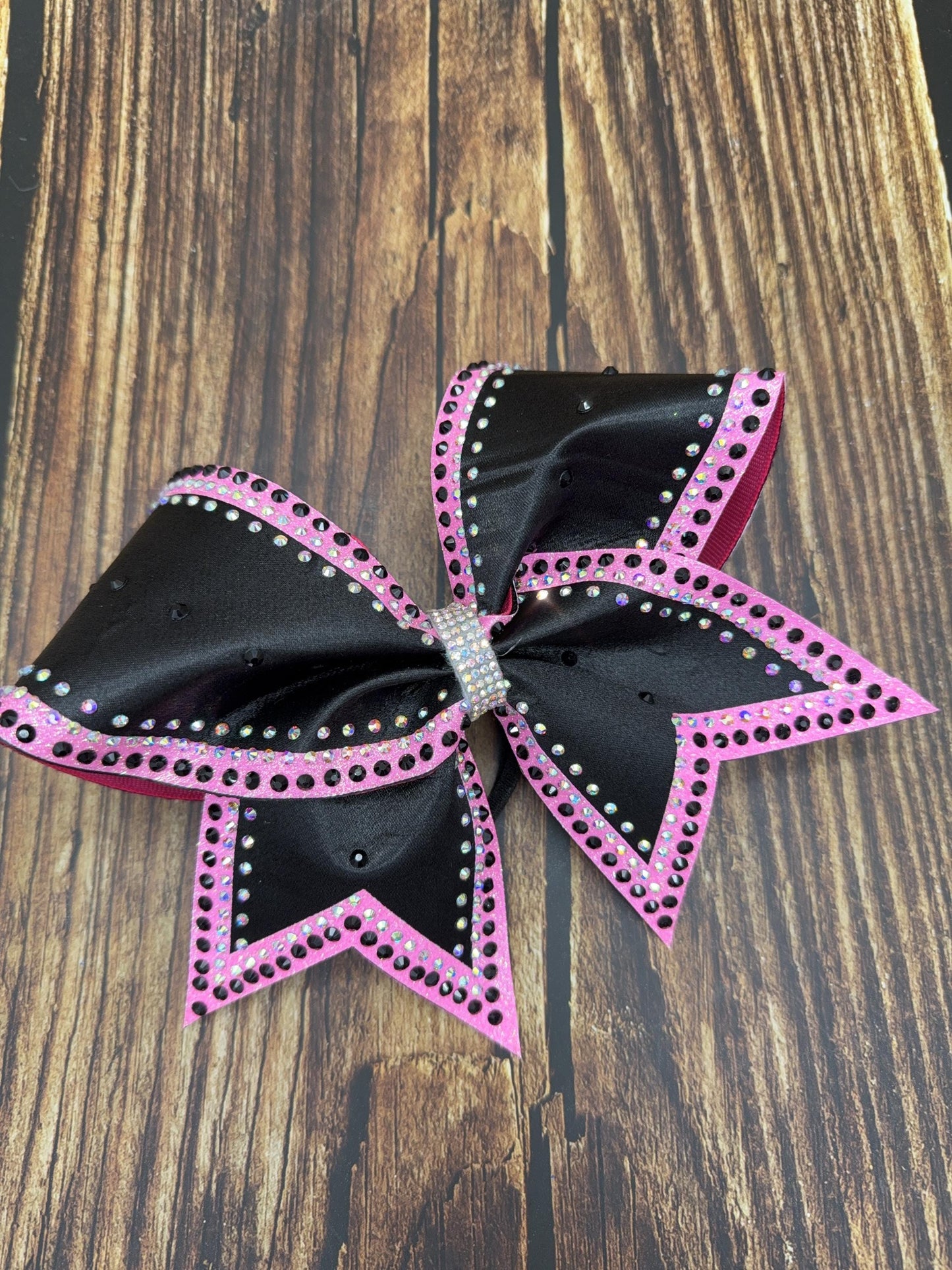 Black Tie Rhinestone Cheer Bow: Satin Competition Hair Bow