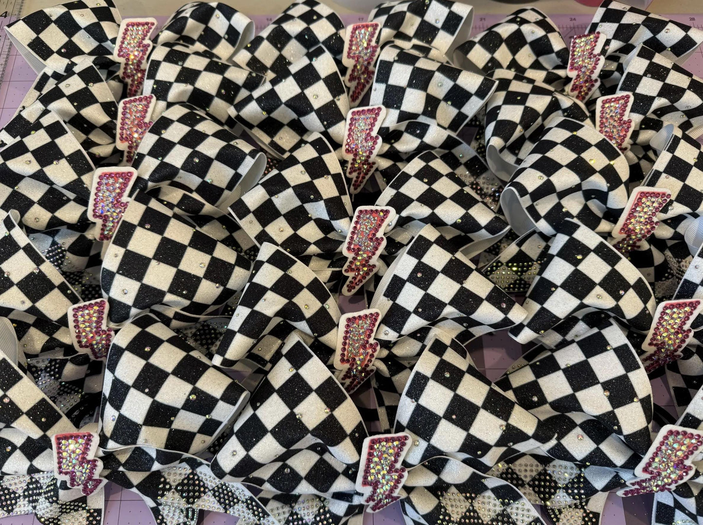 Removable Rhinestone Cheer Bow Center: Glitter Lightning Bolt