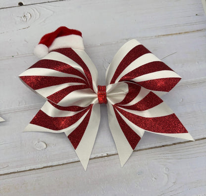 Candy Cane Christmas Cheer Bow: Rhinestone Cheerleader Bow