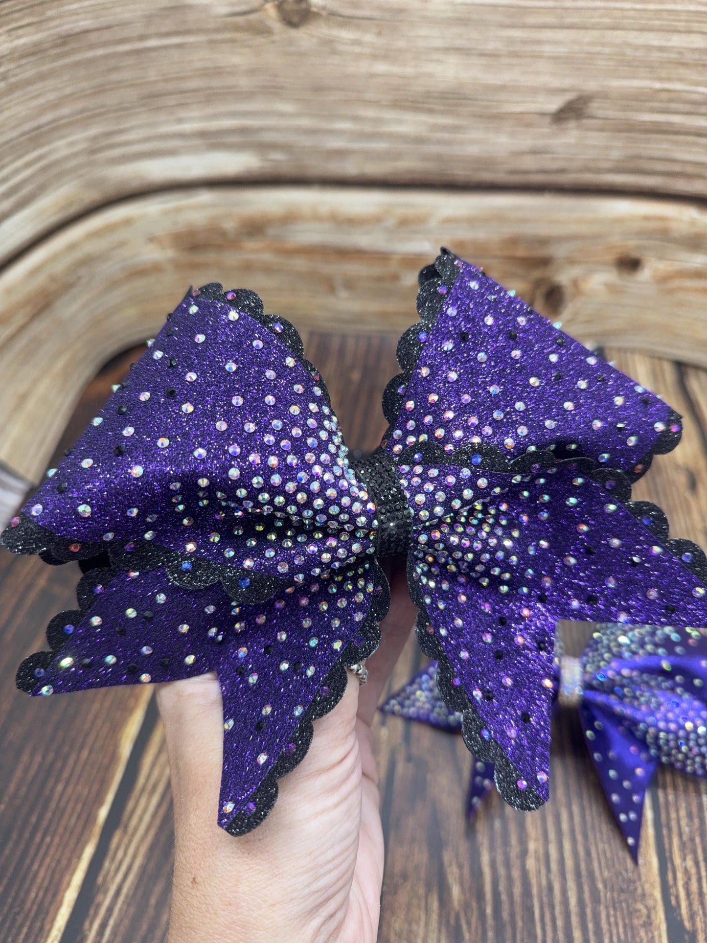 Scalloped Edge Full Size Cheer Bow: Rhinestone All-Star Competition Bow