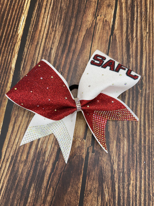 Game Day Glitter Cheer Bow Rhinestone Logo | Team Spirit Competition Bow