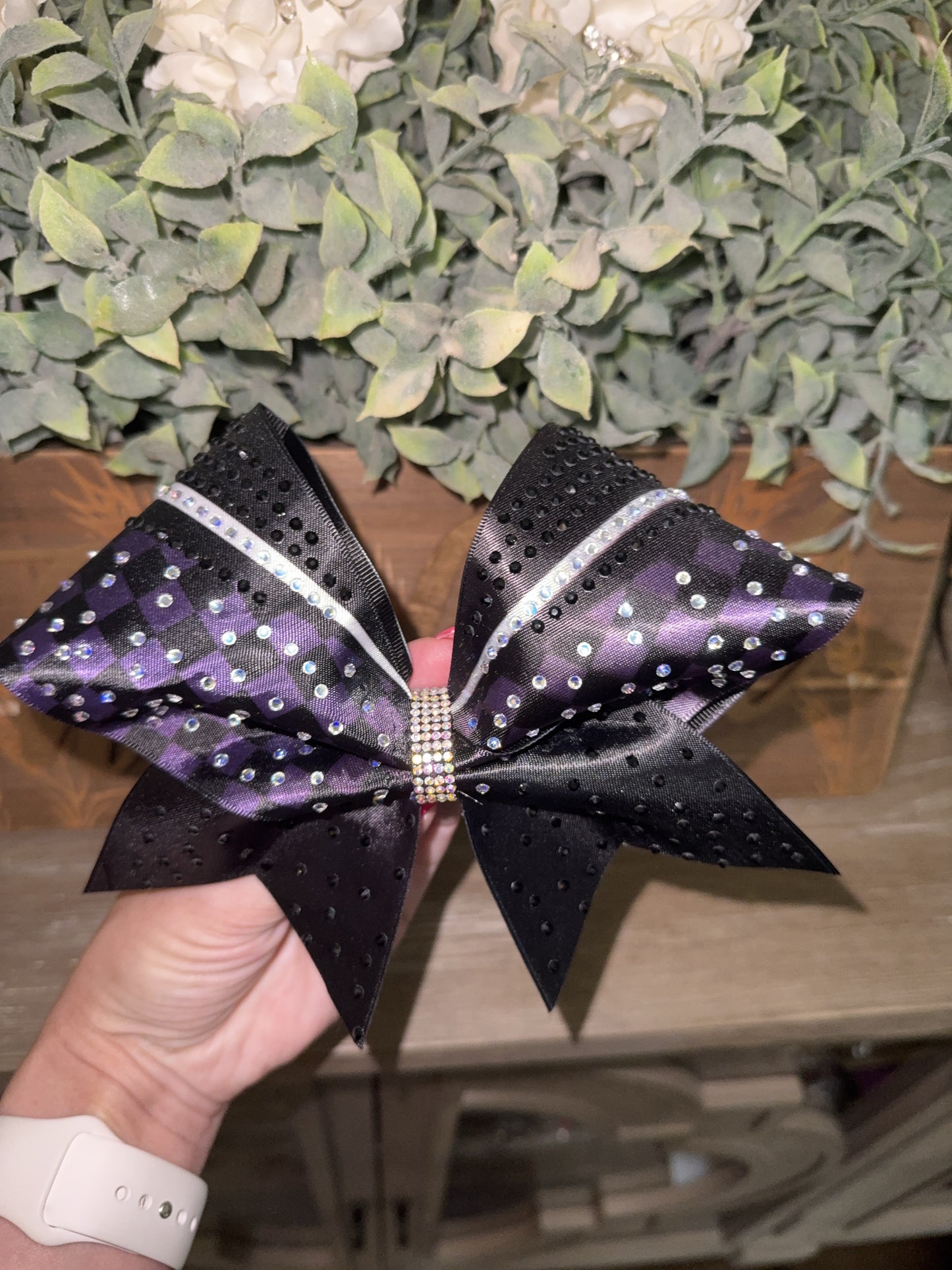 The Sabine Cheer Bow – Satin Competition Hair Bow with Rhinestones