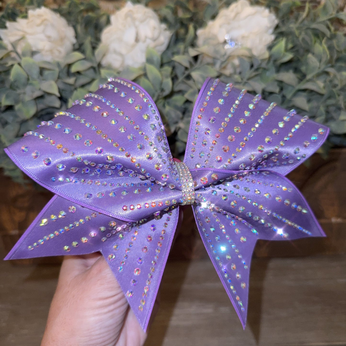 The RM Burst Cheer Bow – Satin Competition Hair Bow with 2 size Rhinestones