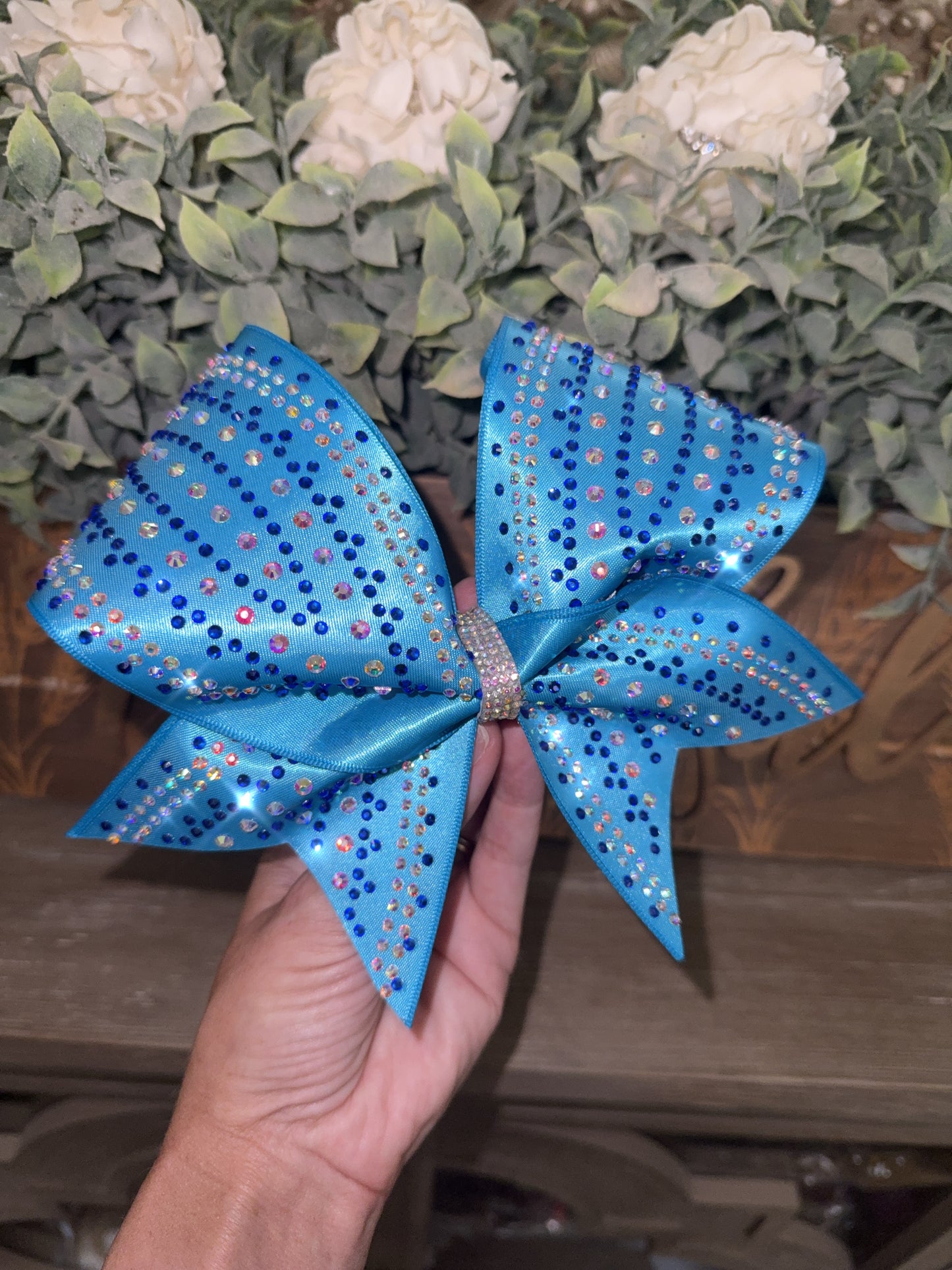 The Portia Cheer Bow – Satin Competition Hair Bow with 2 color Rhinestones