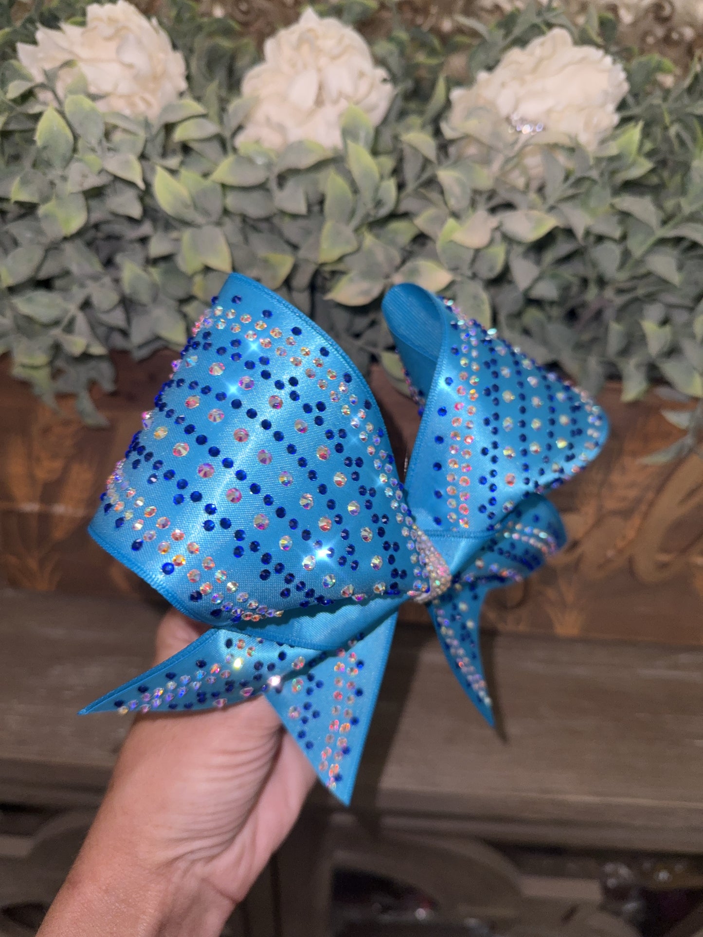 The Portia Cheer Bow – Satin Competition Hair Bow with 2 color Rhinestones