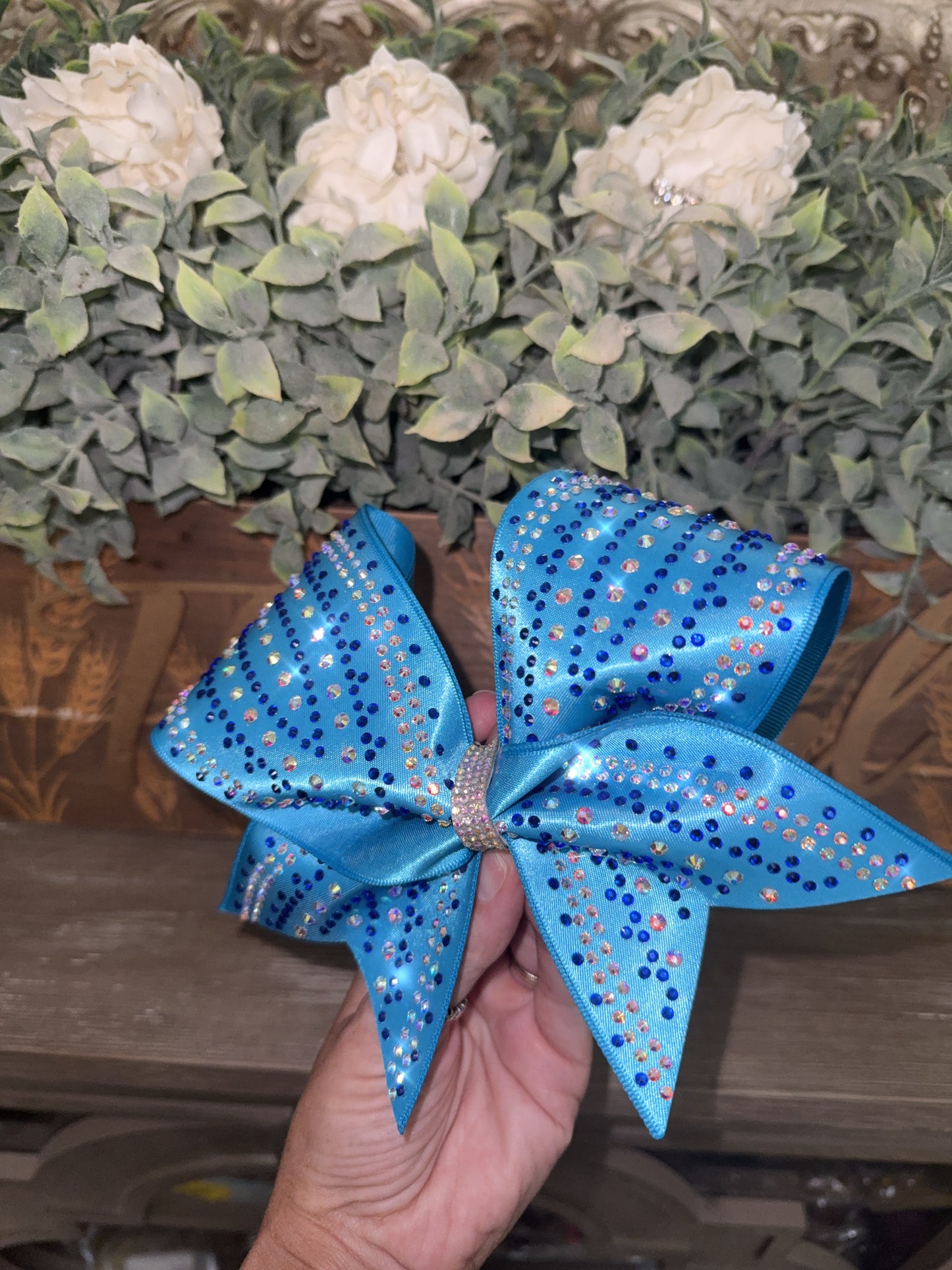 The Portia Cheer Bow – Satin Competition Hair Bow with 2 color Rhinestones