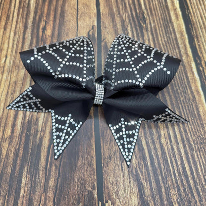 Spider Web Rhinestone Cheer Bow: Halloween Practice and Competition Hair Bow