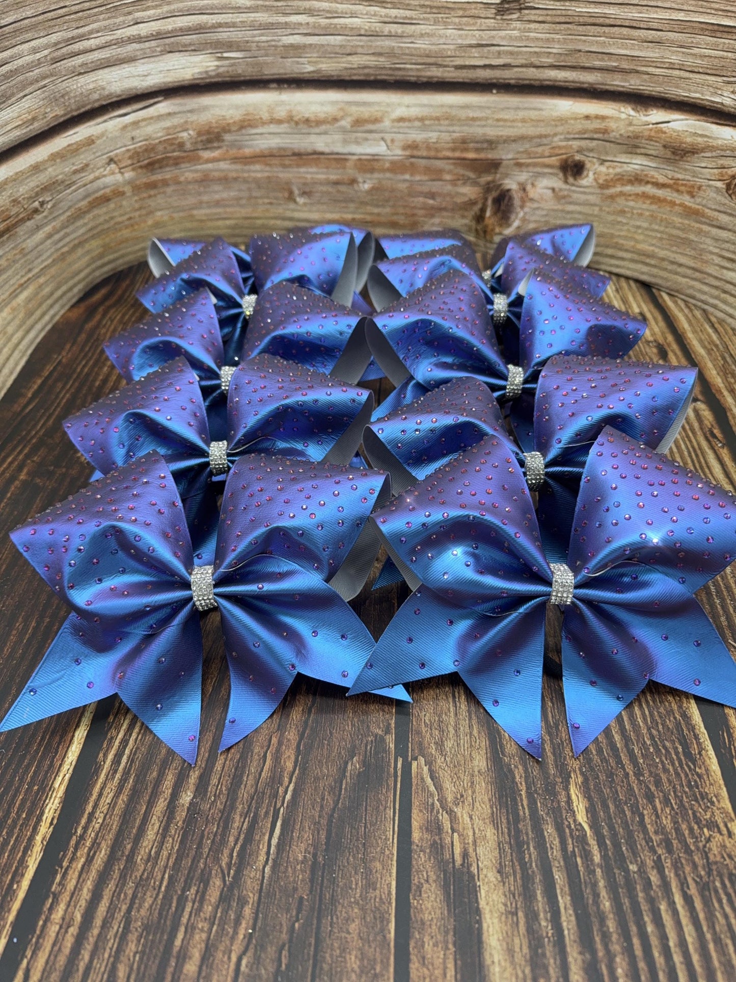 Chameleon Leather Look Cheer Bow with Rhinestones - Practice or Competition Cheerleader Bows