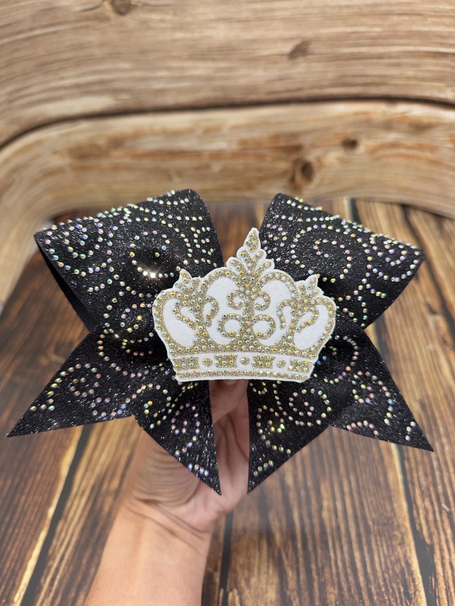 Royal Swirls Cheer Bow: Rhinestone Crown, Competition Cheerleader Bow