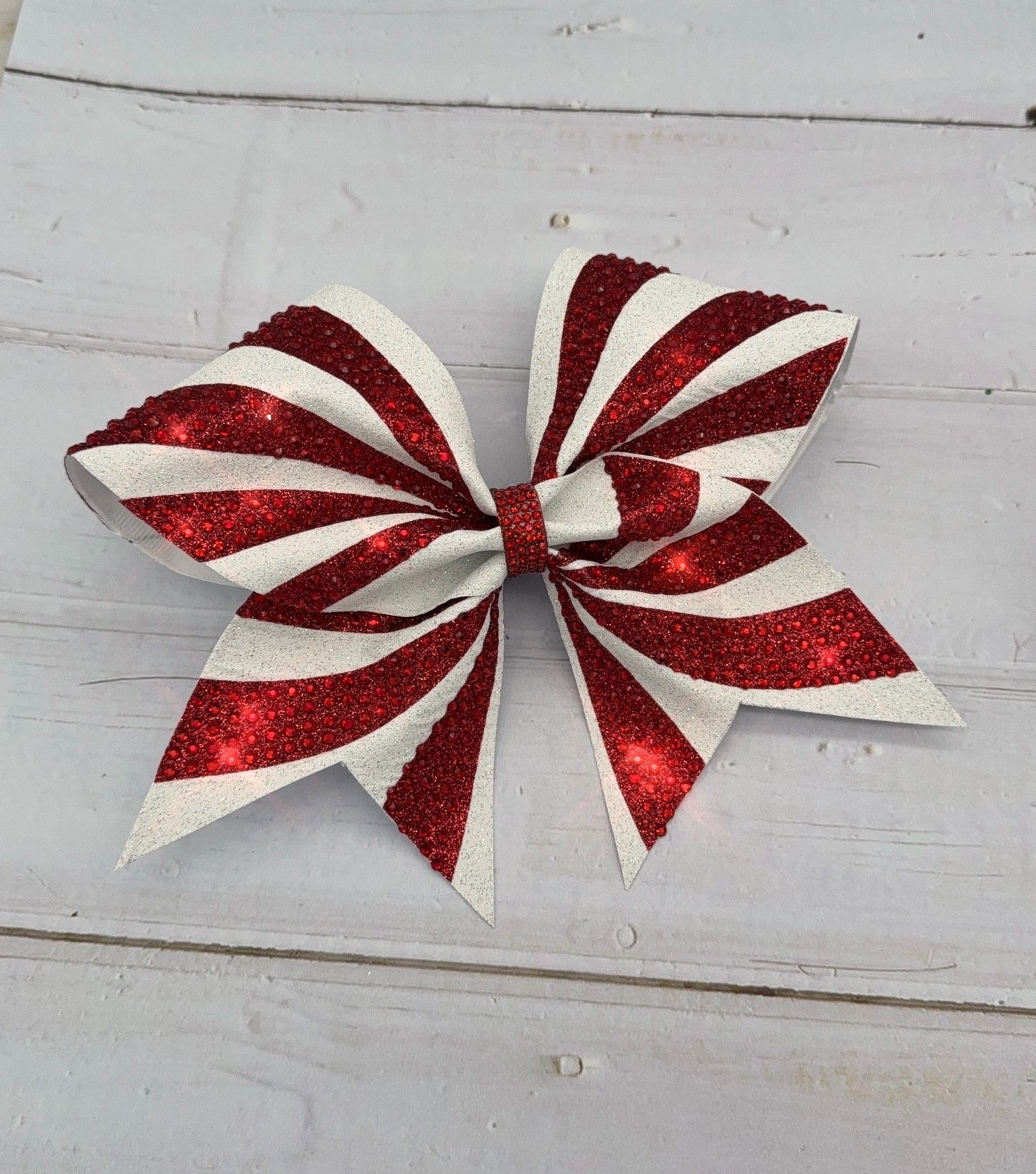 Candy Cane Christmas Cheer Bow: Rhinestone Cheerleader Bow