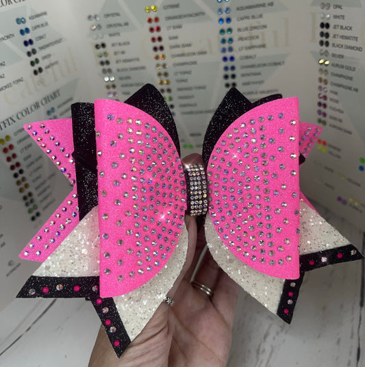 XL 7" Dolly Bow Cheer Bow | Competition Cheerleader Bow | 880+ Rhinestones