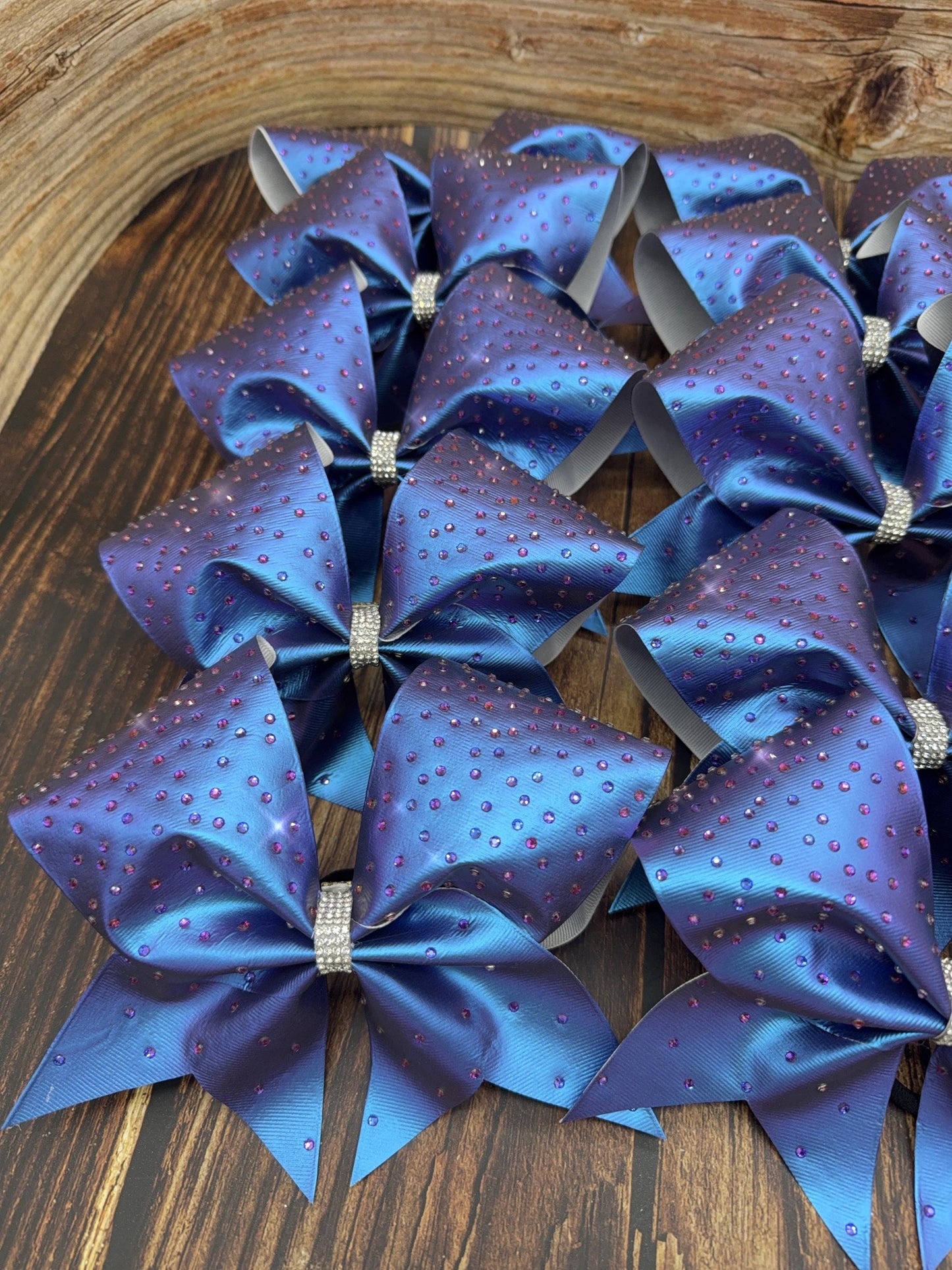 Chameleon Leather Look Cheer Bow with Rhinestones - Practice or Competition Cheerleader Bows