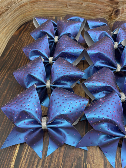 Chameleon Leather Look Cheer Bow with Rhinestones - Practice or Competition Cheerleader Bows