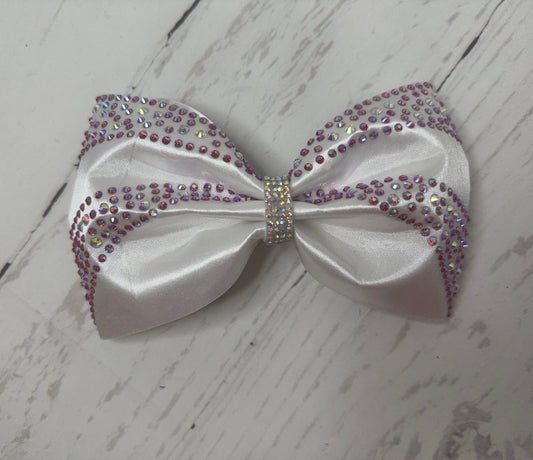 Satin Cheer Bow: Rhinestone Competition Hair Bow