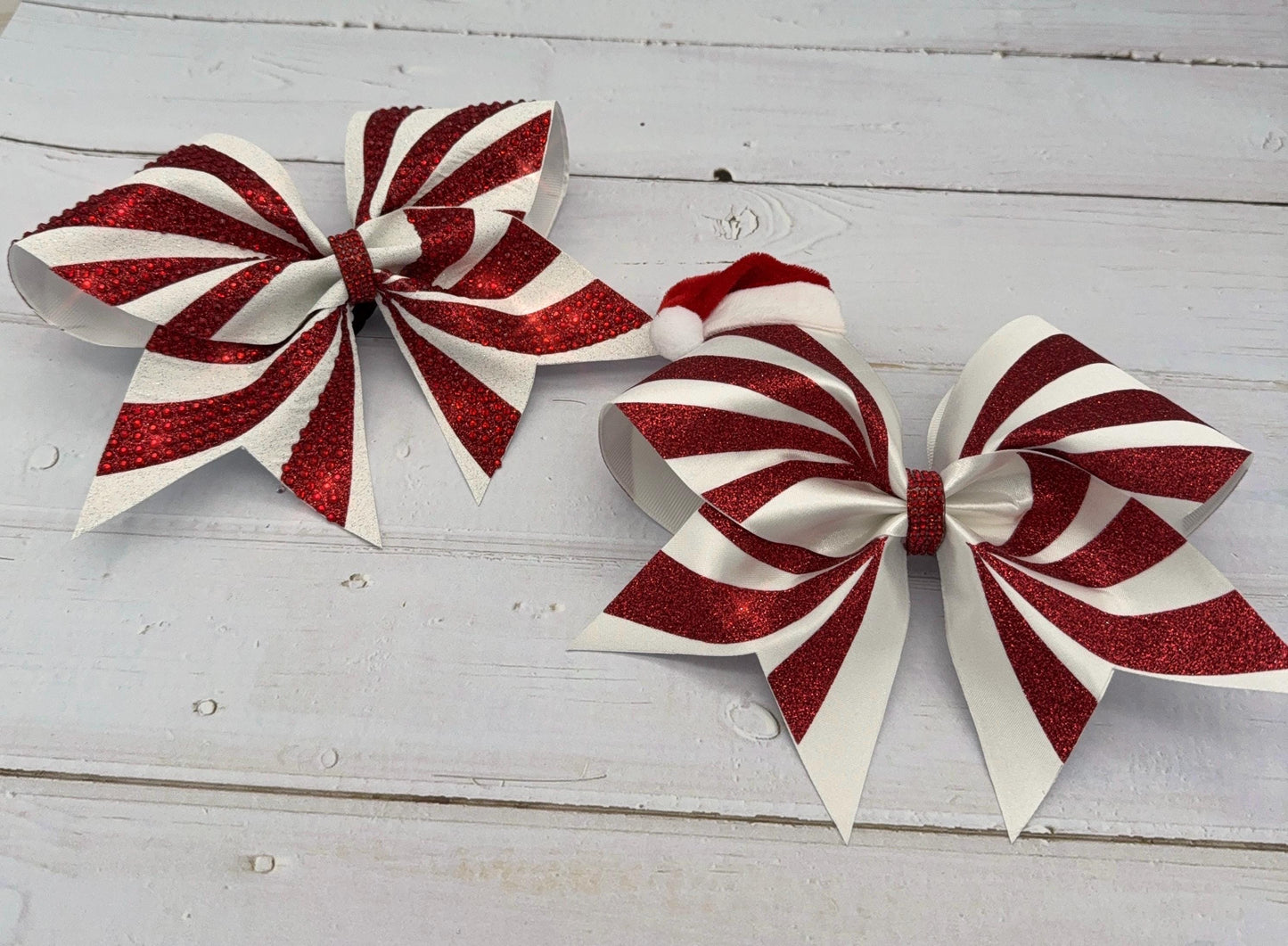 Candy Cane Christmas Cheer Bow: Rhinestone Cheerleader Bow
