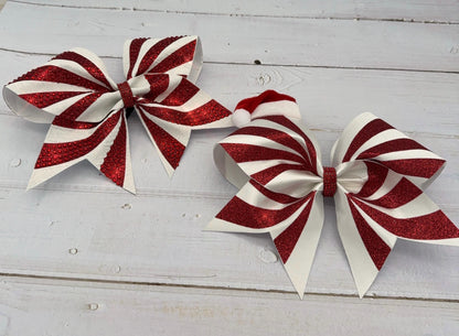 Candy Cane Christmas Cheer Bow: Rhinestone Cheerleader Bow