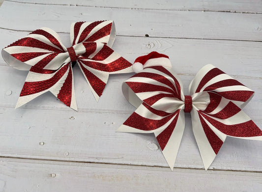 Candy Cane Christmas Cheer Bow: Rhinestone Cheerleader Bow
