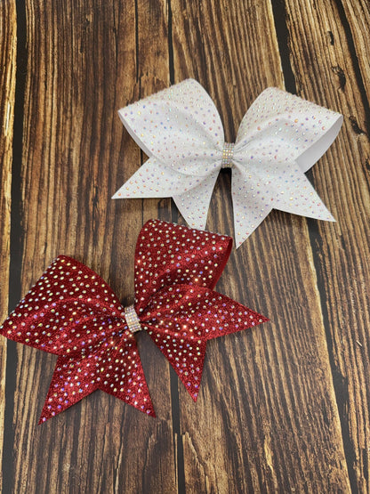 Red Glitter Cheer Bow: Rhinestone All-Star Competition Hair Bow