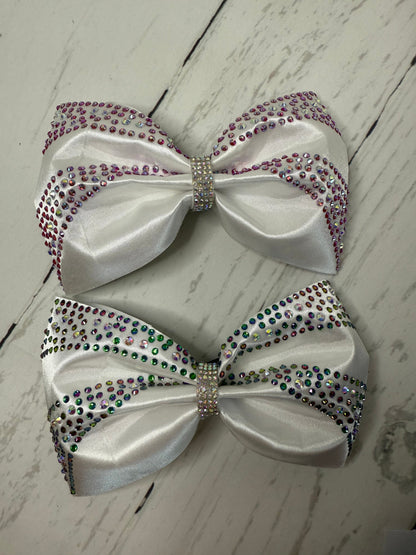 Satin Cheer Bow: Rhinestone Competition Hair Bow