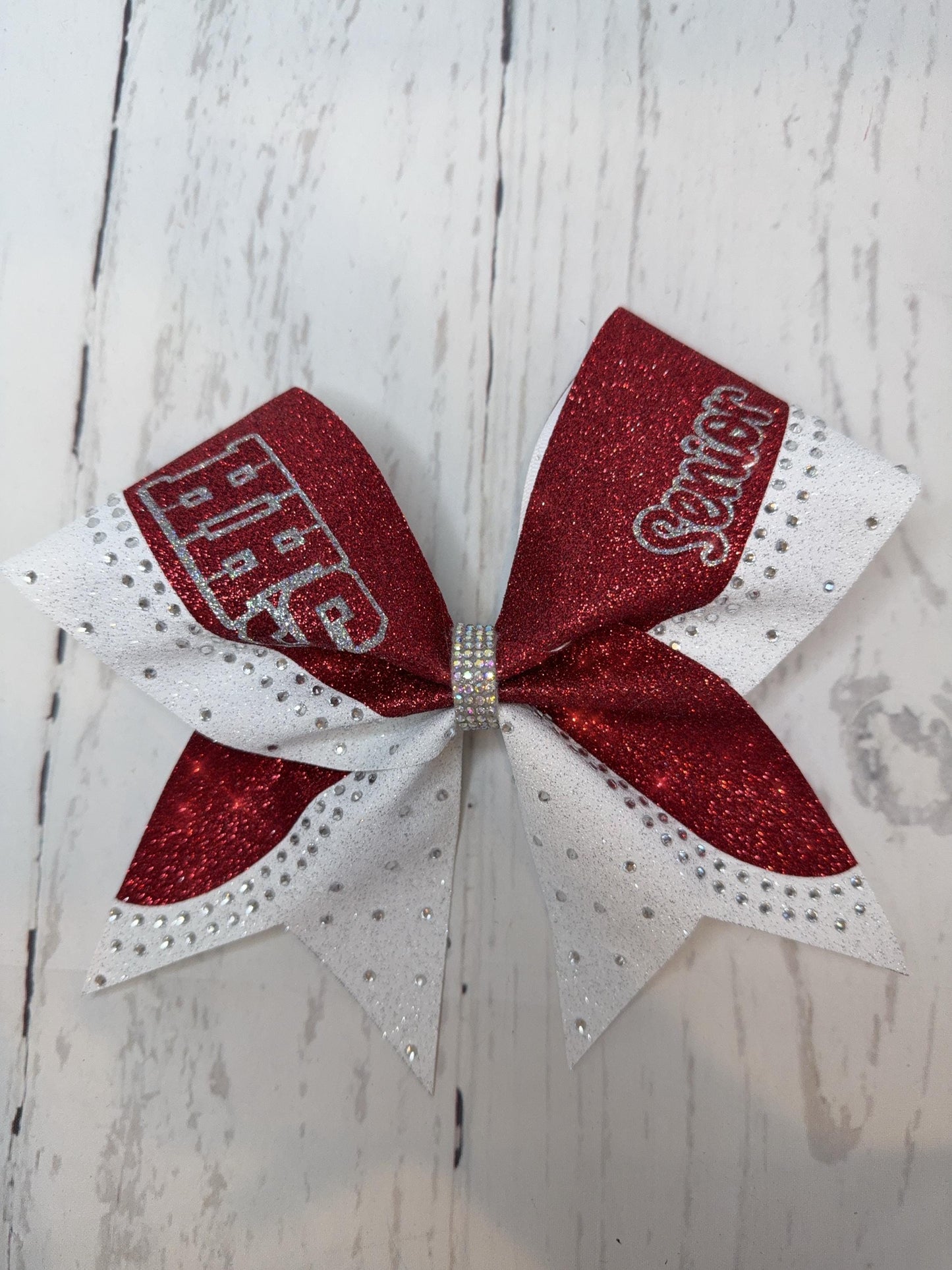 Senior Glitter Cheer Bow: Rhinestone Accent, School Spirit