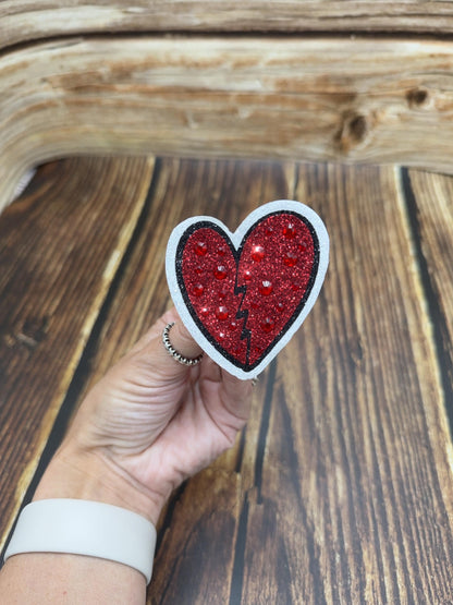 Removable Rhinestone Cheer Bow Center: Heart Breaker