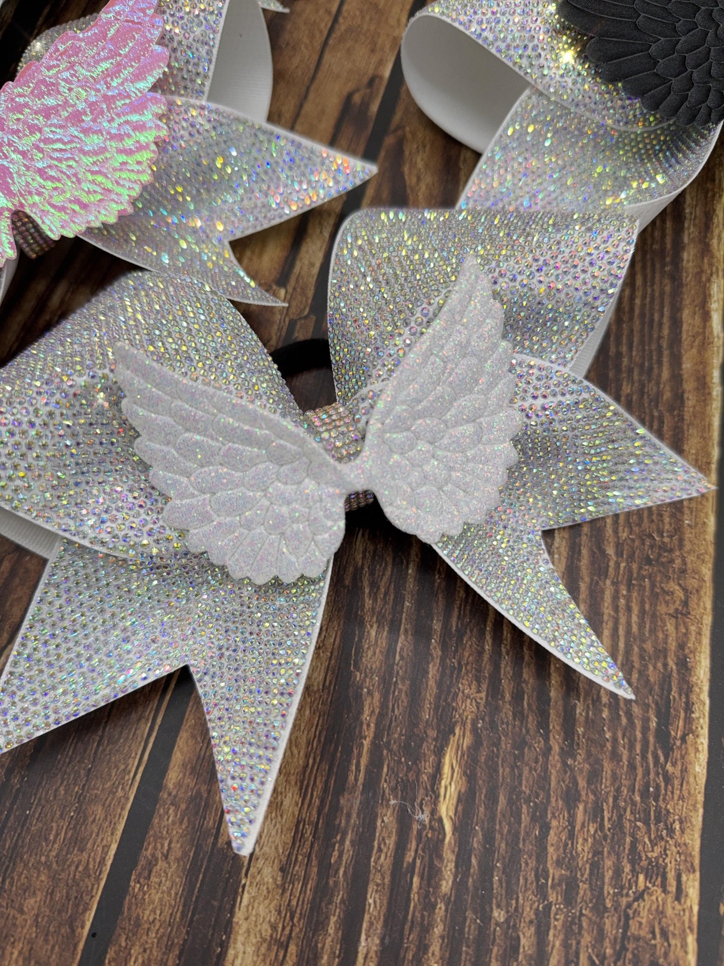 Angel Wings Rhinestone Cheer Bow: Satin Competition Hair Bow