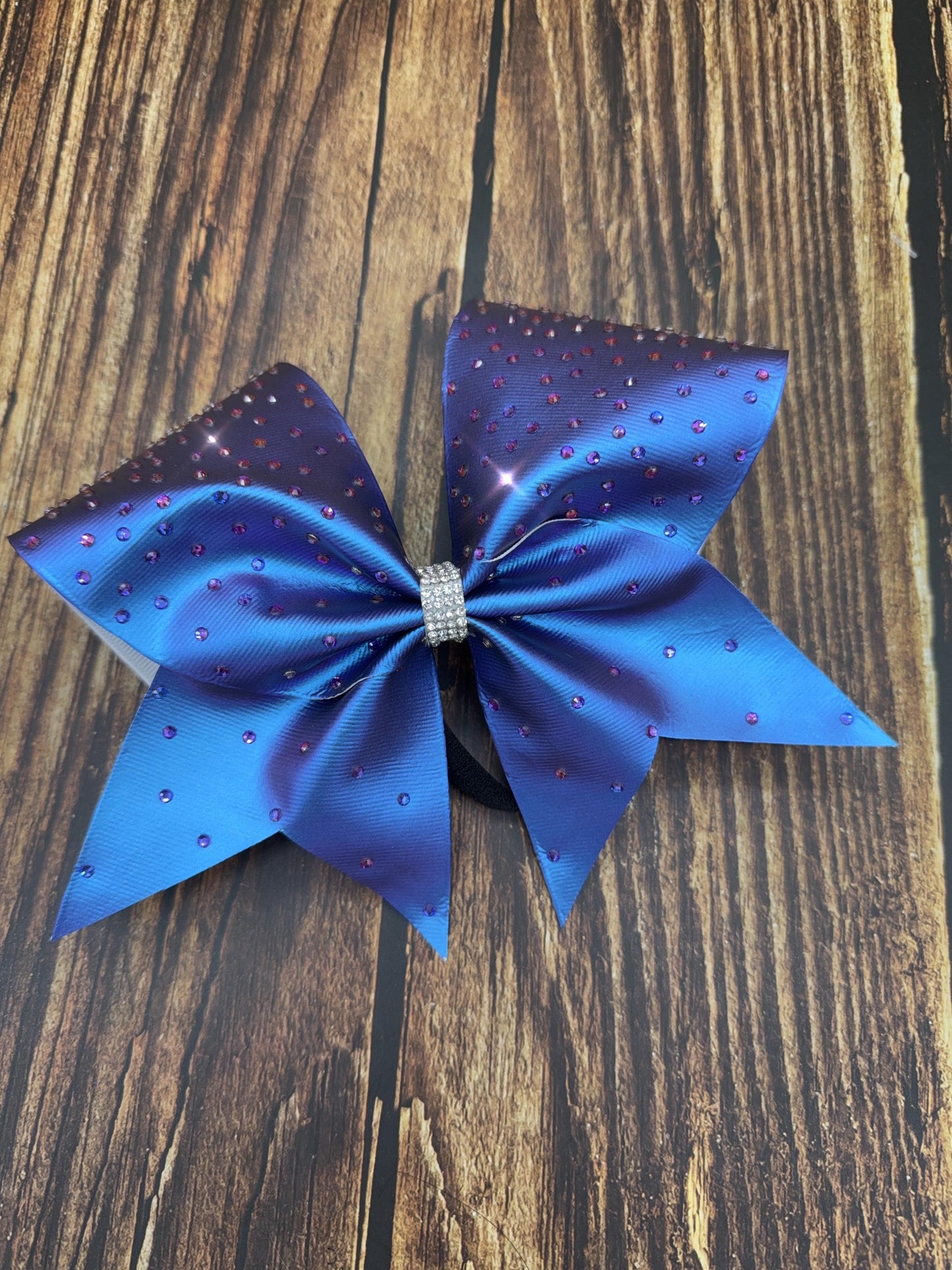Chameleon Leather Look Cheer Bow with Rhinestones - Practice or Competition Cheerleader Bows