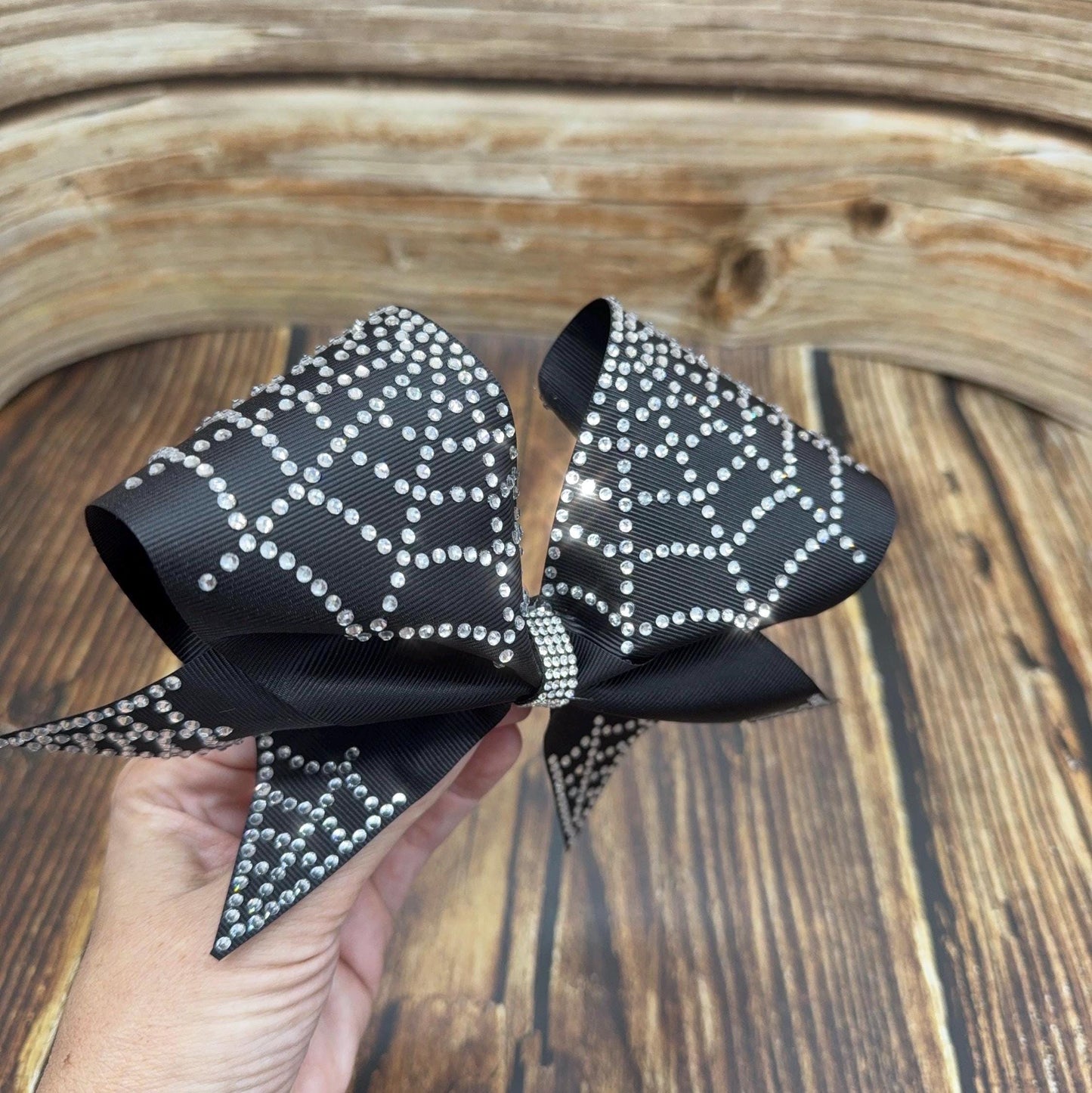 Spider Web Rhinestone Cheer Bow: Halloween Practice and Competition Hair Bow