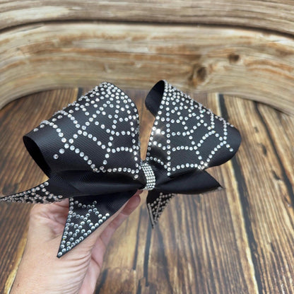 Spider Web Rhinestone Cheer Bow: Halloween Practice and Competition Hair Bow