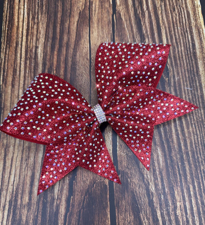 Red Glitter Cheer Bow: Rhinestone All-Star Competition Hair Bow