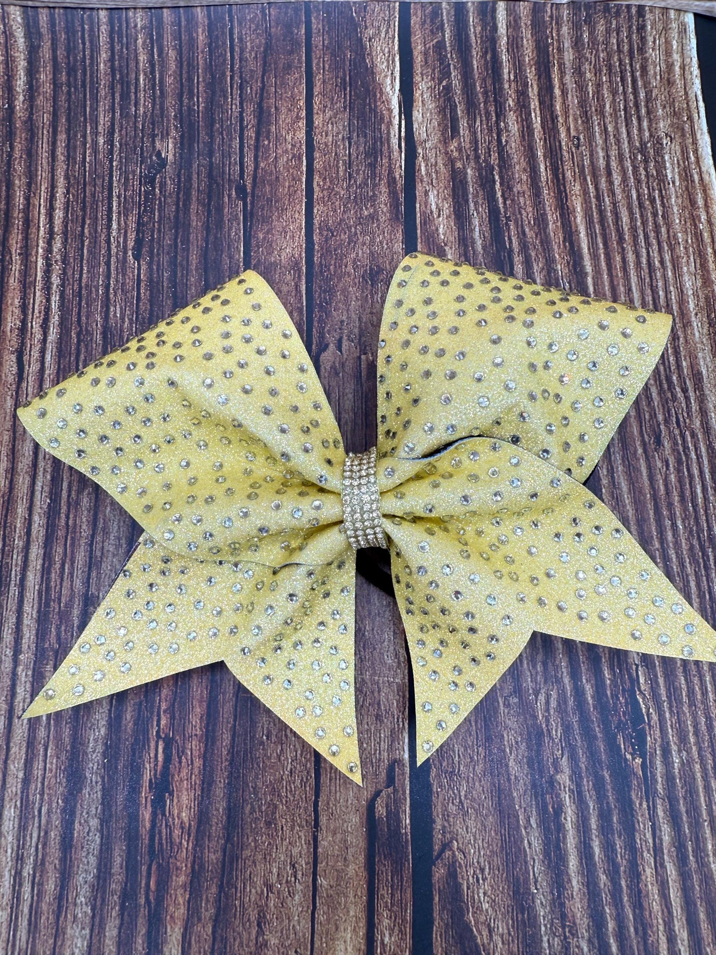 Yellow Glitter Cheer Bow: Rhinestone All-Star Competition Hair Bow